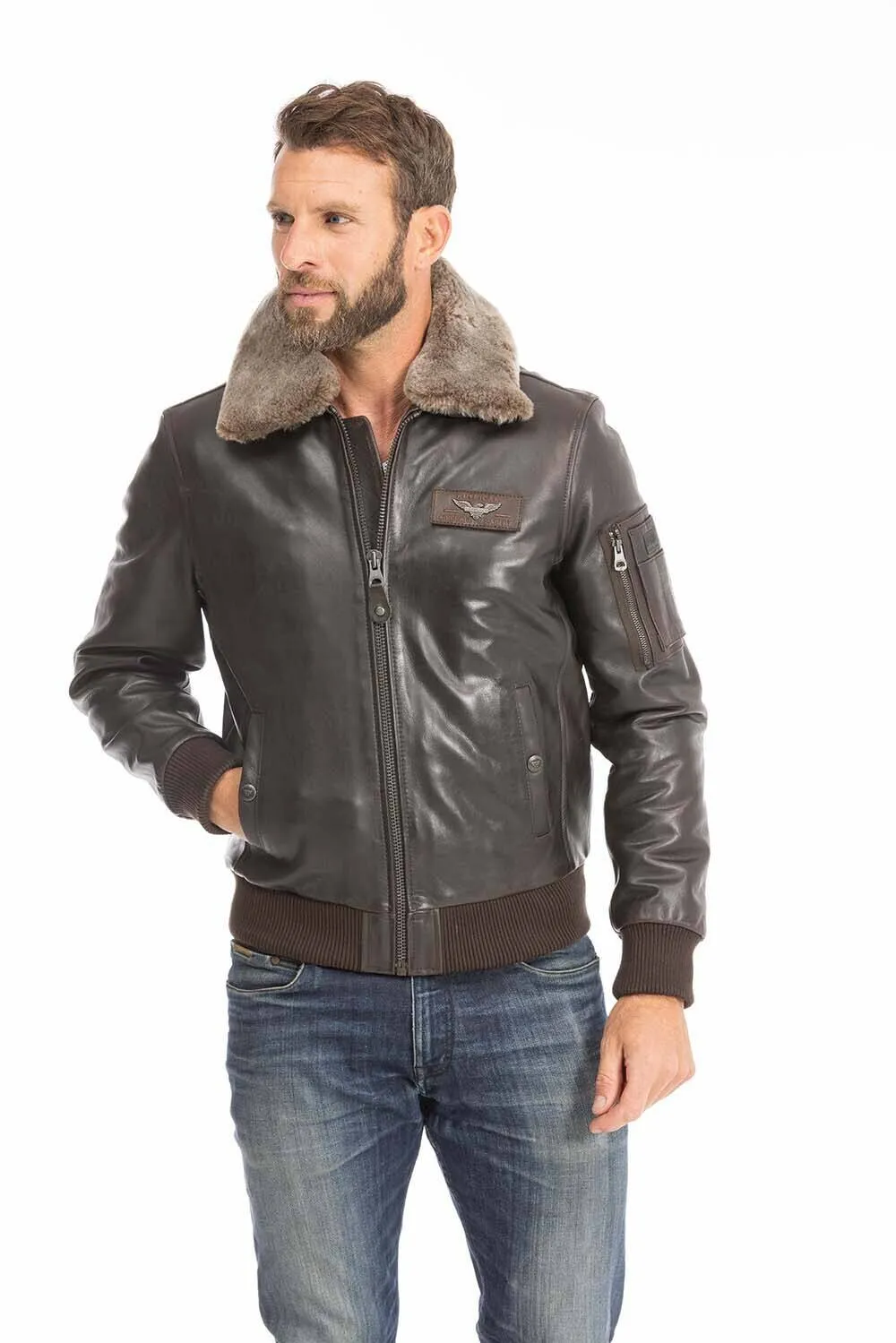 Men's leather jacket in brown cowhide redskins texaco