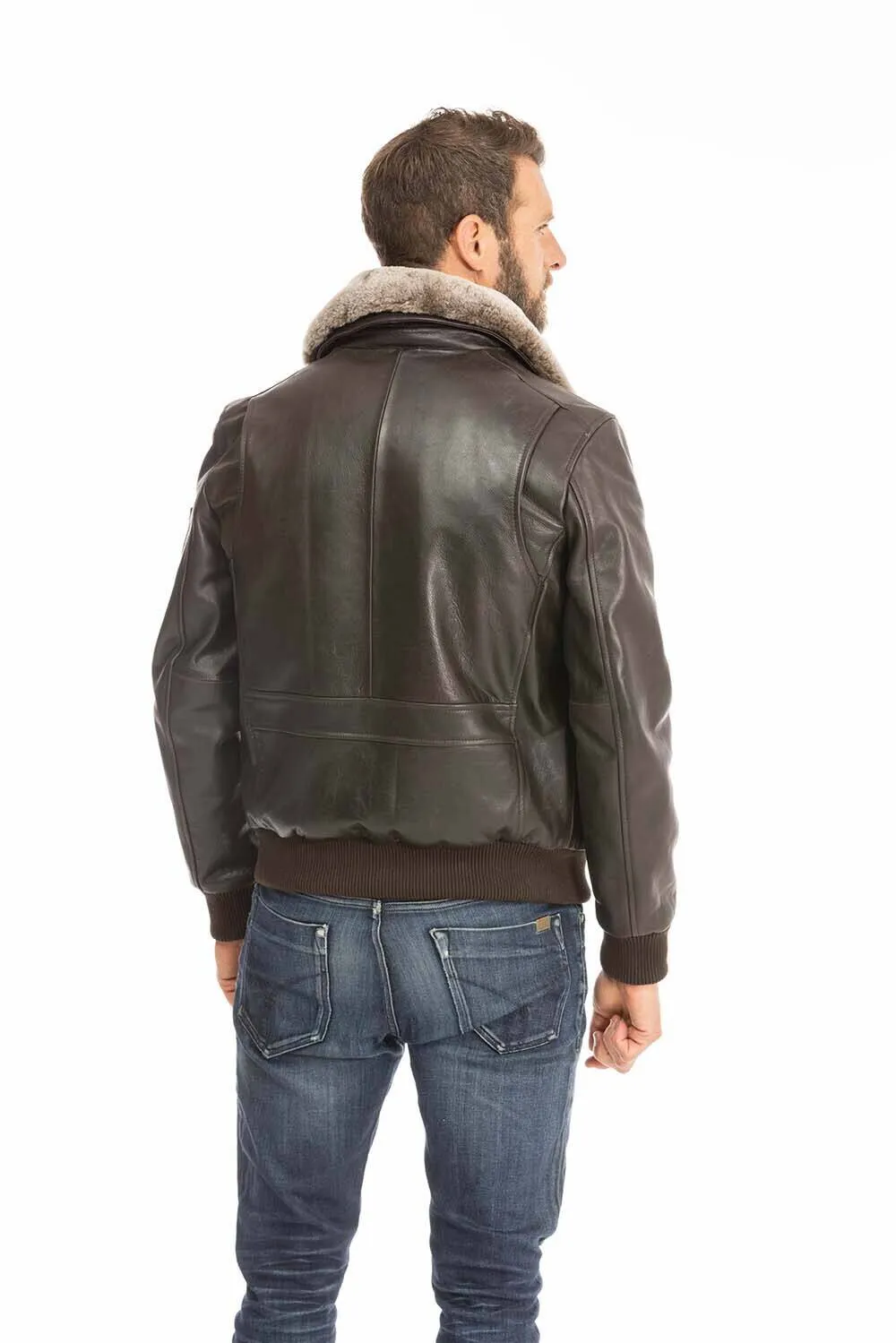 Men's leather jacket in brown cowhide redskins texaco