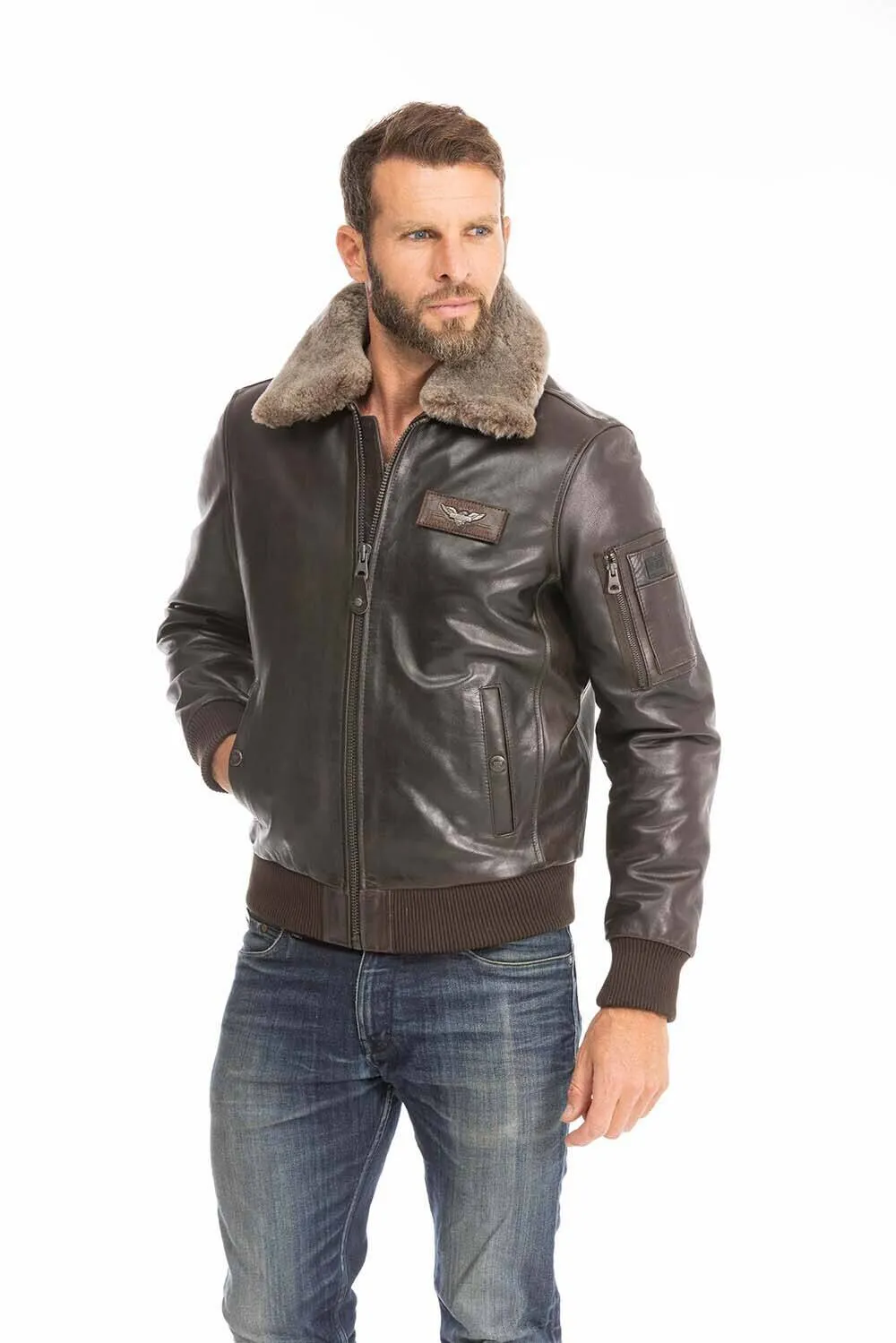 Men's leather jacket in brown cowhide redskins texaco