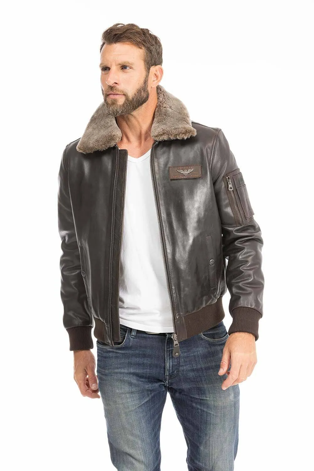 Men's leather jacket in brown cowhide redskins texaco