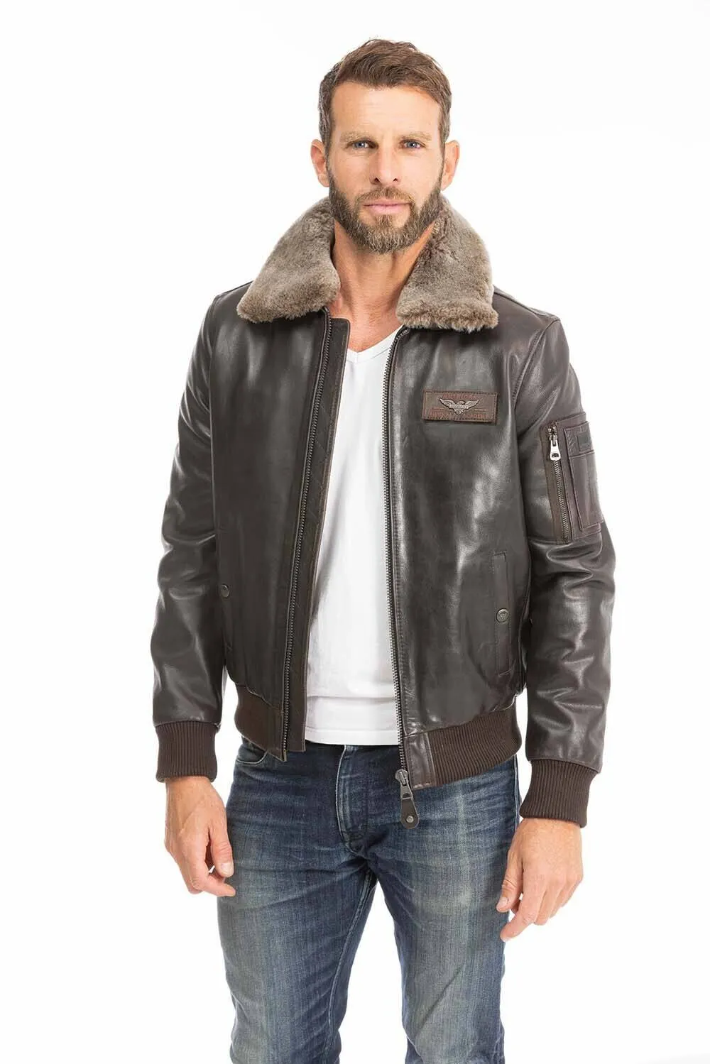 Men's leather jacket in brown cowhide redskins texaco