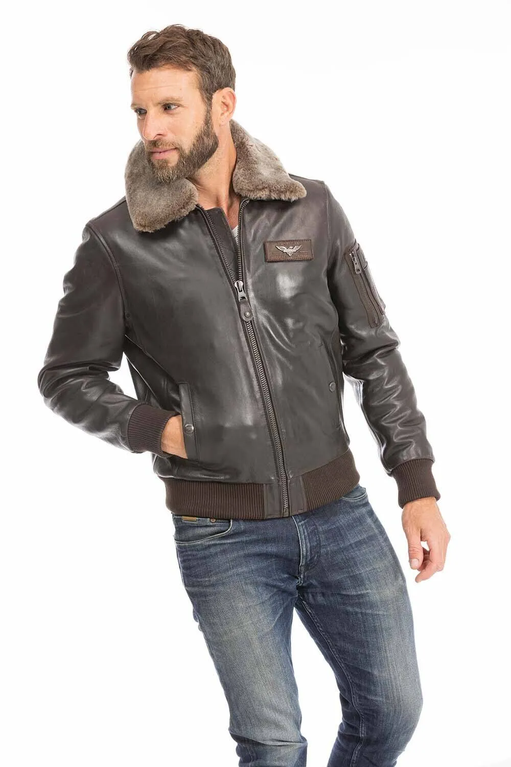 Men's leather jacket in brown cowhide redskins texaco