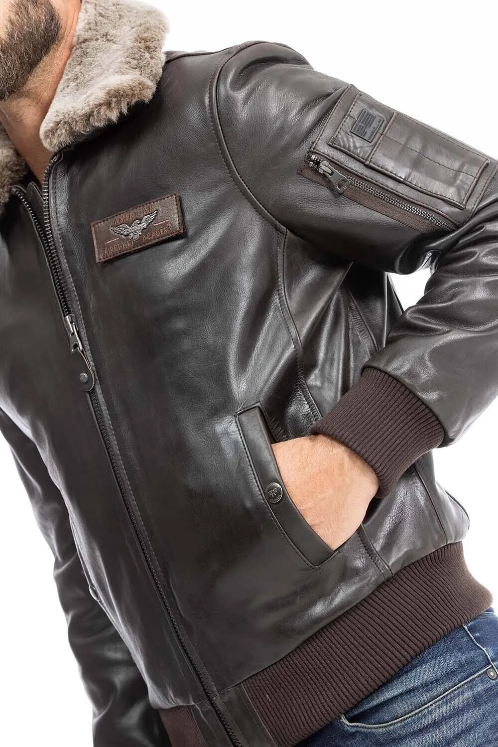 Men's leather jacket in brown cowhide redskins texaco