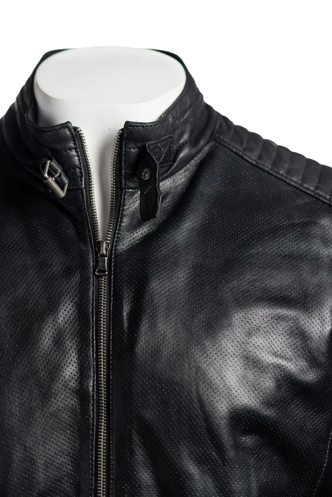 Men's Micro-Perforated Biker Style Leather Jacket: Sebastiano