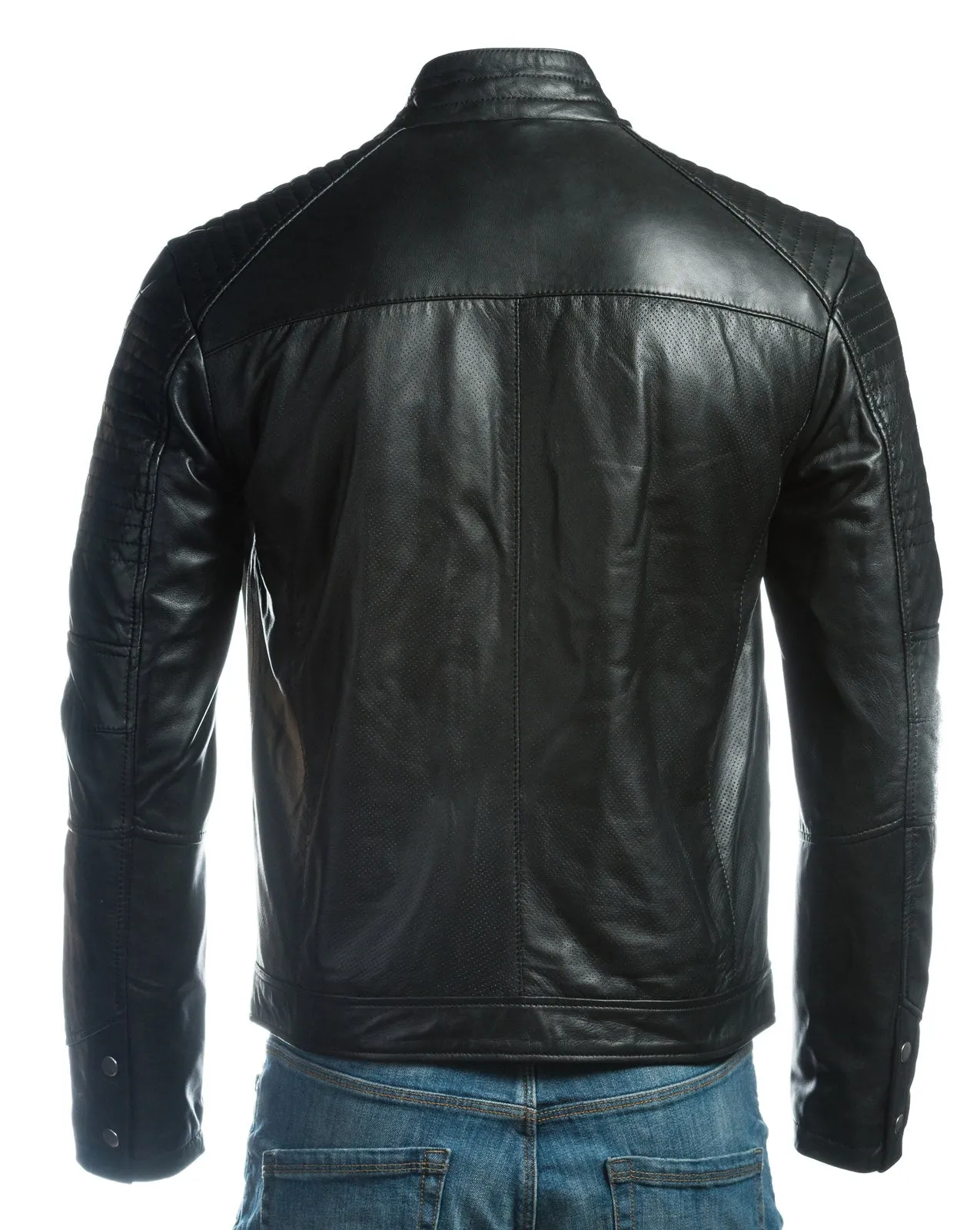 Men's Micro-Perforated Biker Style Leather Jacket: Sebastiano