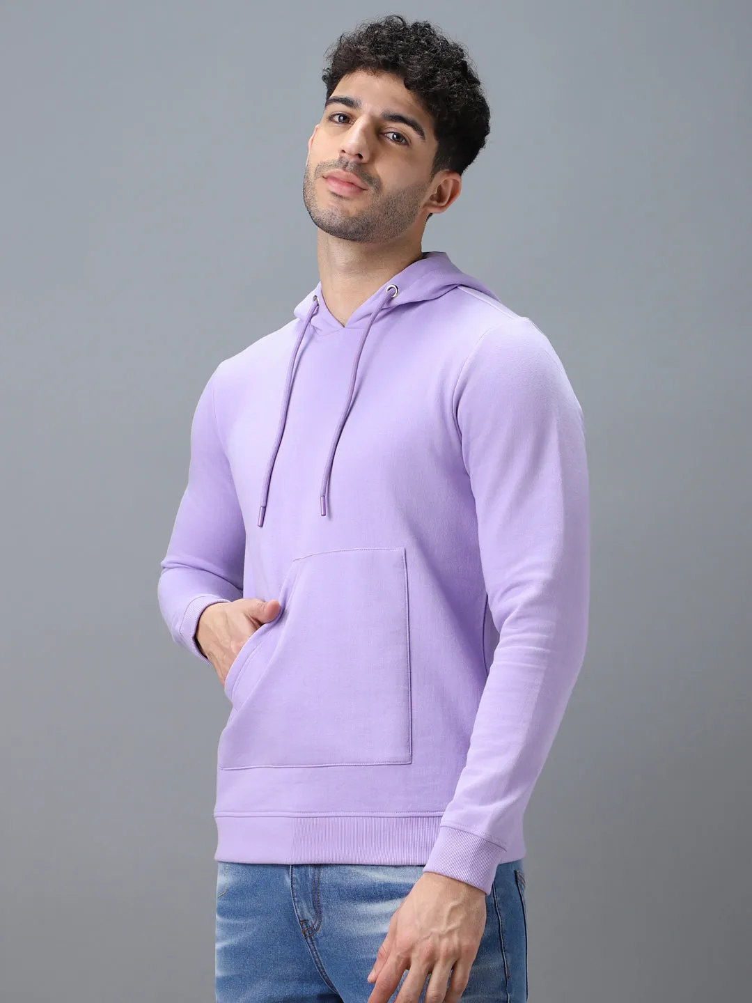 Men's Purple Cotton Solid Hooded Neck Sweatshirt