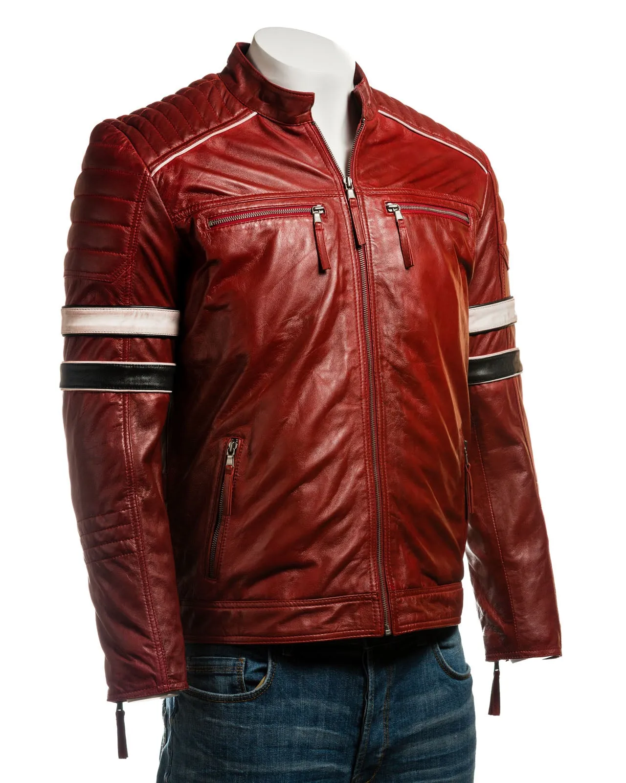 Men's Racing Biker Style Leather Jacket: Benito