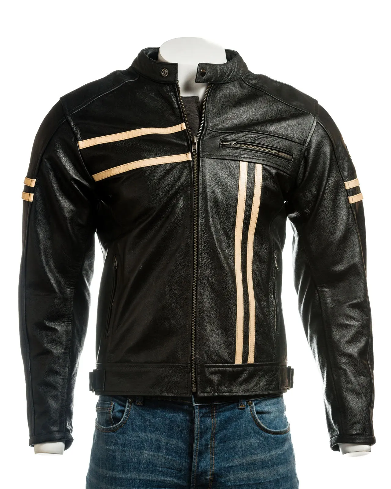 Men's Removable Armour Plated Cow Hide Leather Biker Jacket: Dante