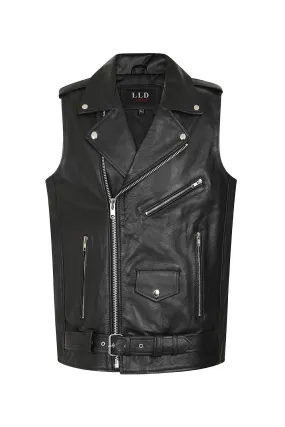 Men's Sleeveless Real Leather Biker Jacket - FONZY SLEEVELESS 198