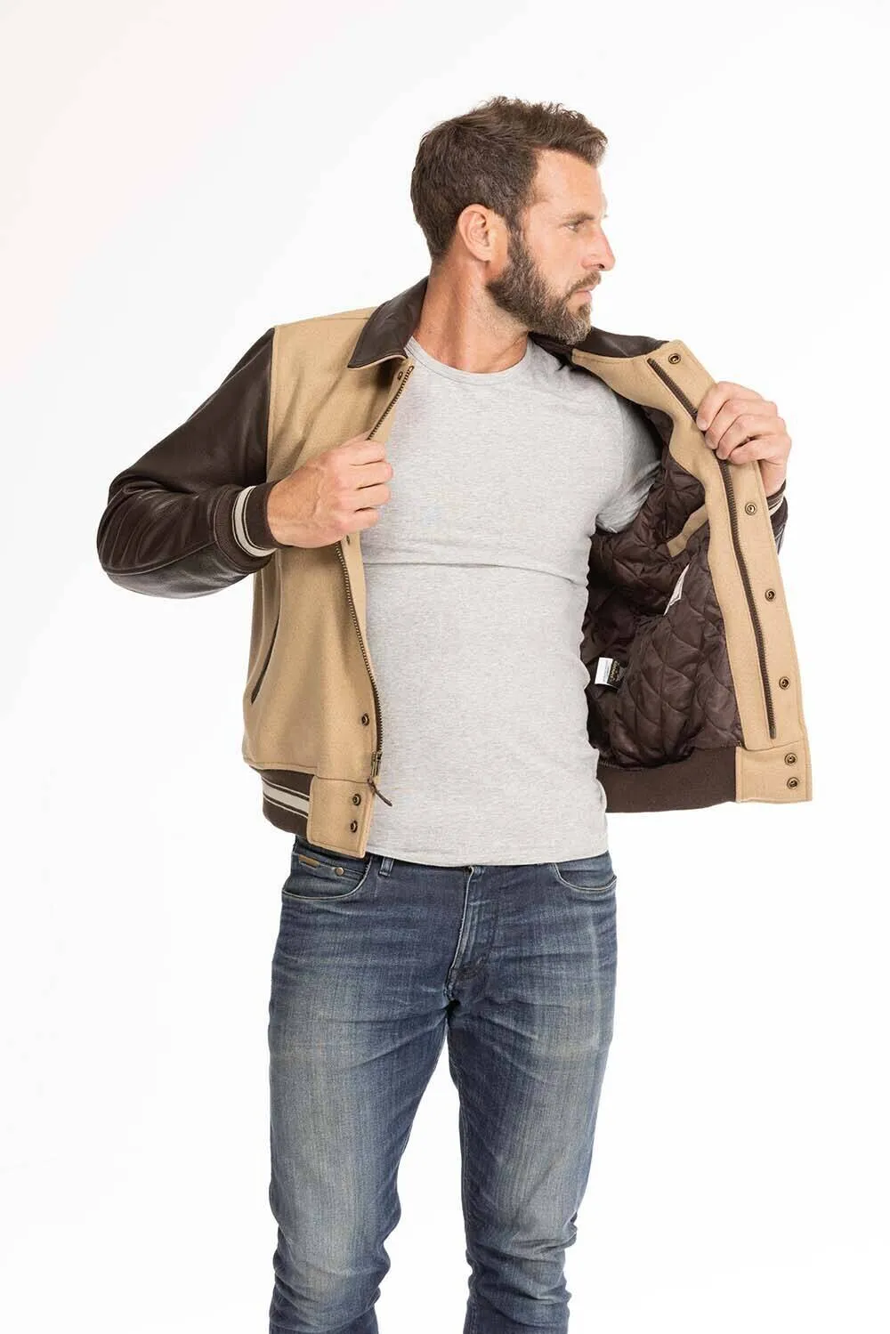 Men's tan and brown leather jacket cockpit'usa 28a107