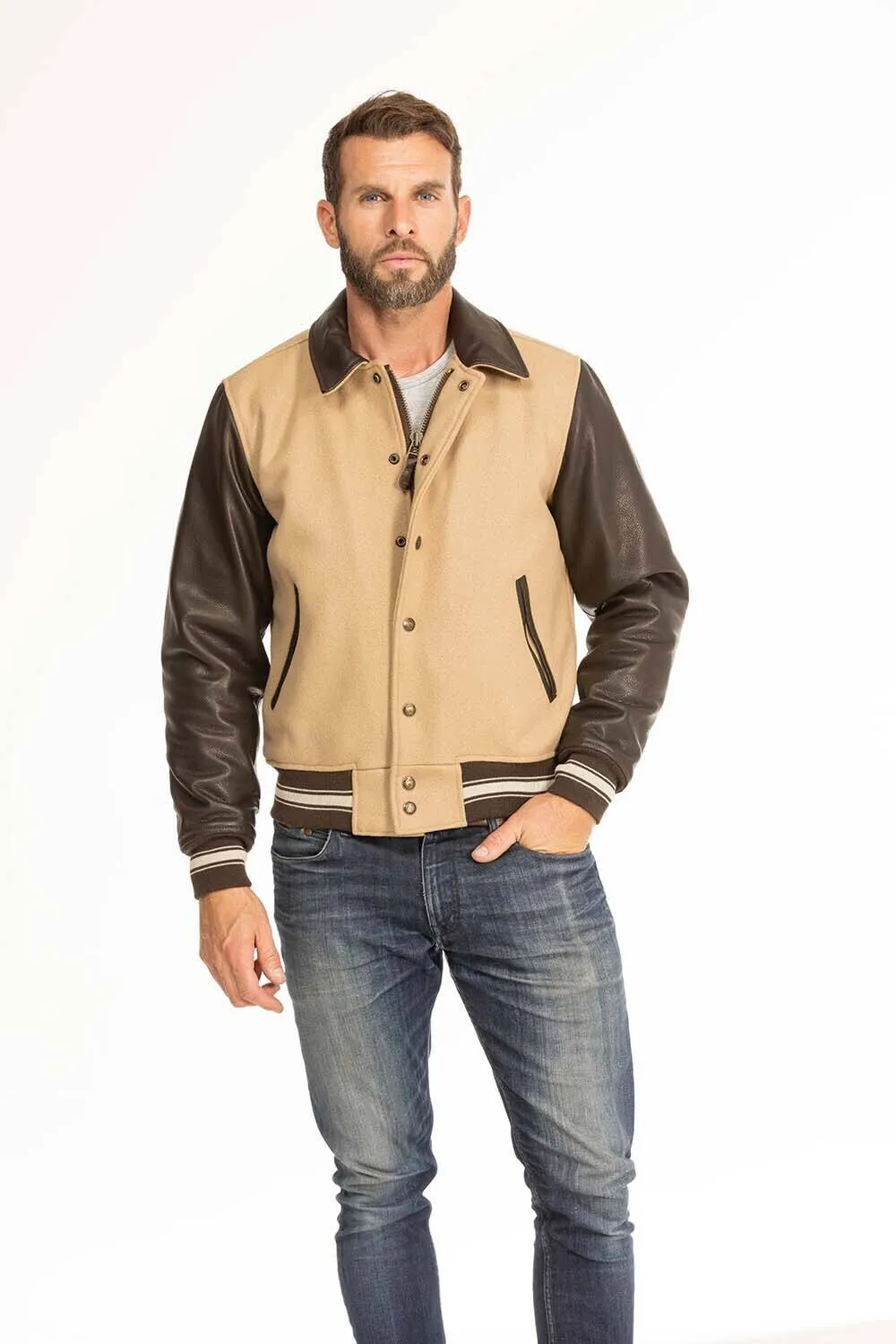 Men's tan and brown leather jacket cockpit'usa 28a107