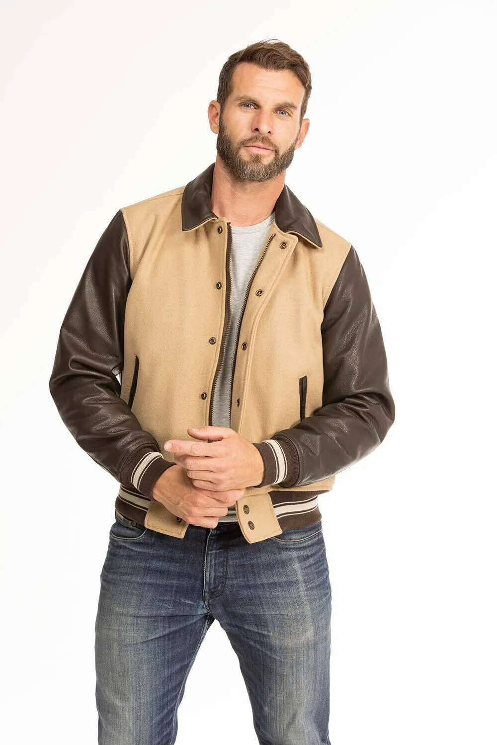 Men's tan and brown leather jacket cockpit'usa 28a107