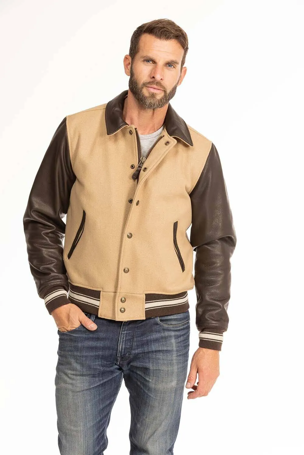 Men's tan and brown leather jacket cockpit'usa 28a107