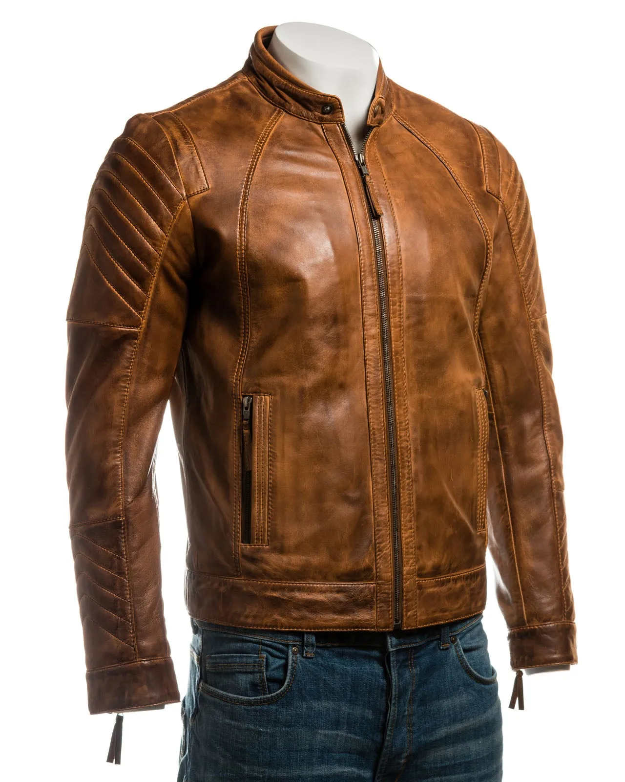 Men's Vintage Biker Style Leather Jacket With Shoulder Detail: Alessandro