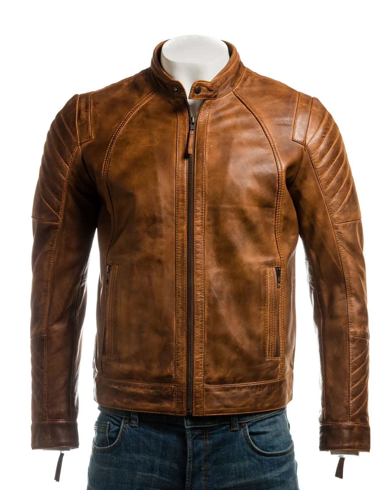 Men's Vintage Biker Style Leather Jacket With Shoulder Detail: Alessandro