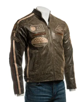 Men's Vintage Style Racing Biker Style Leather Jacket: Paolo