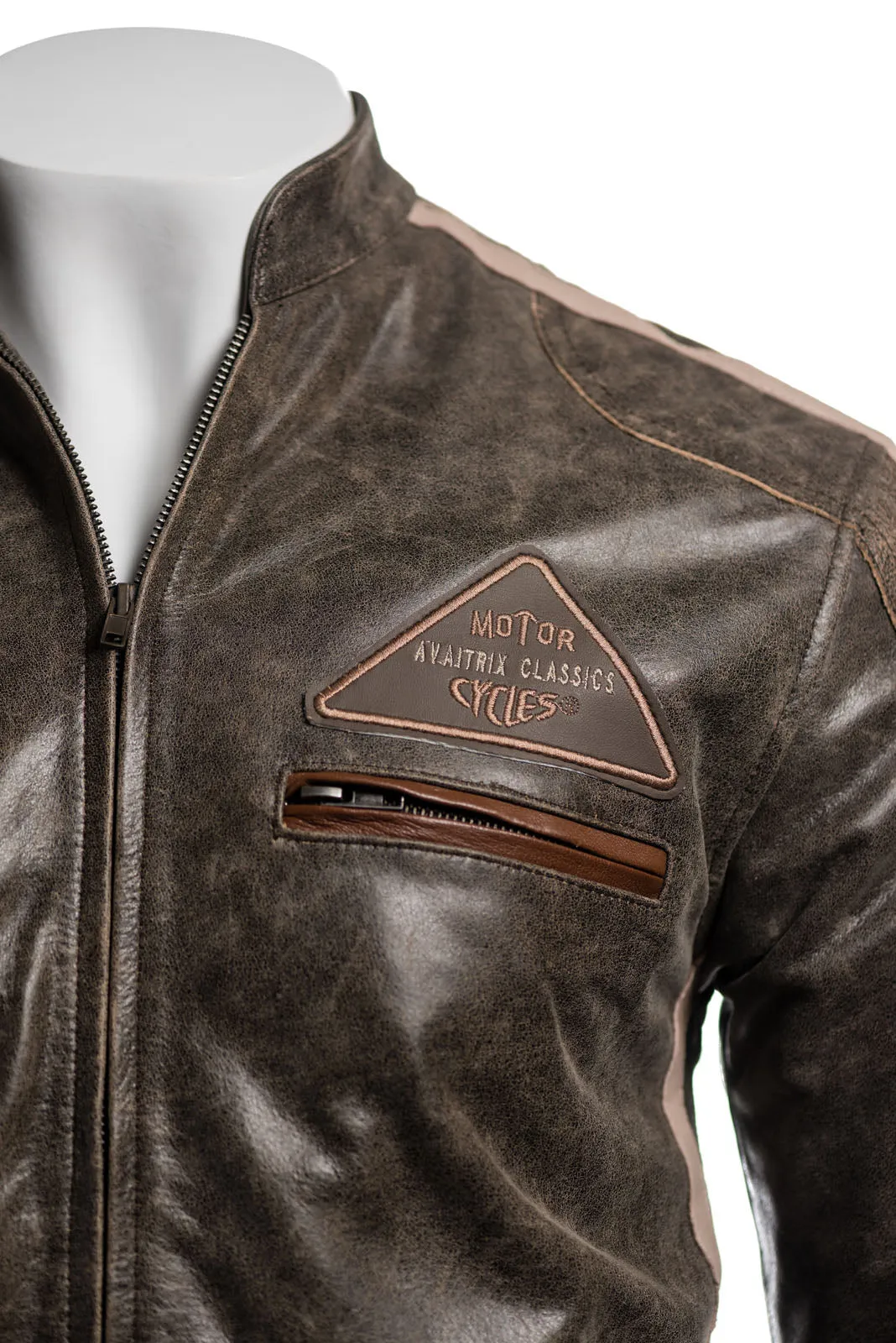 Men's Vintage Style Racing Biker Style Leather Jacket: Paolo