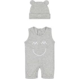 Miles and Milan Sleeveless Romper and Bunny Hat Set, Heather Grey