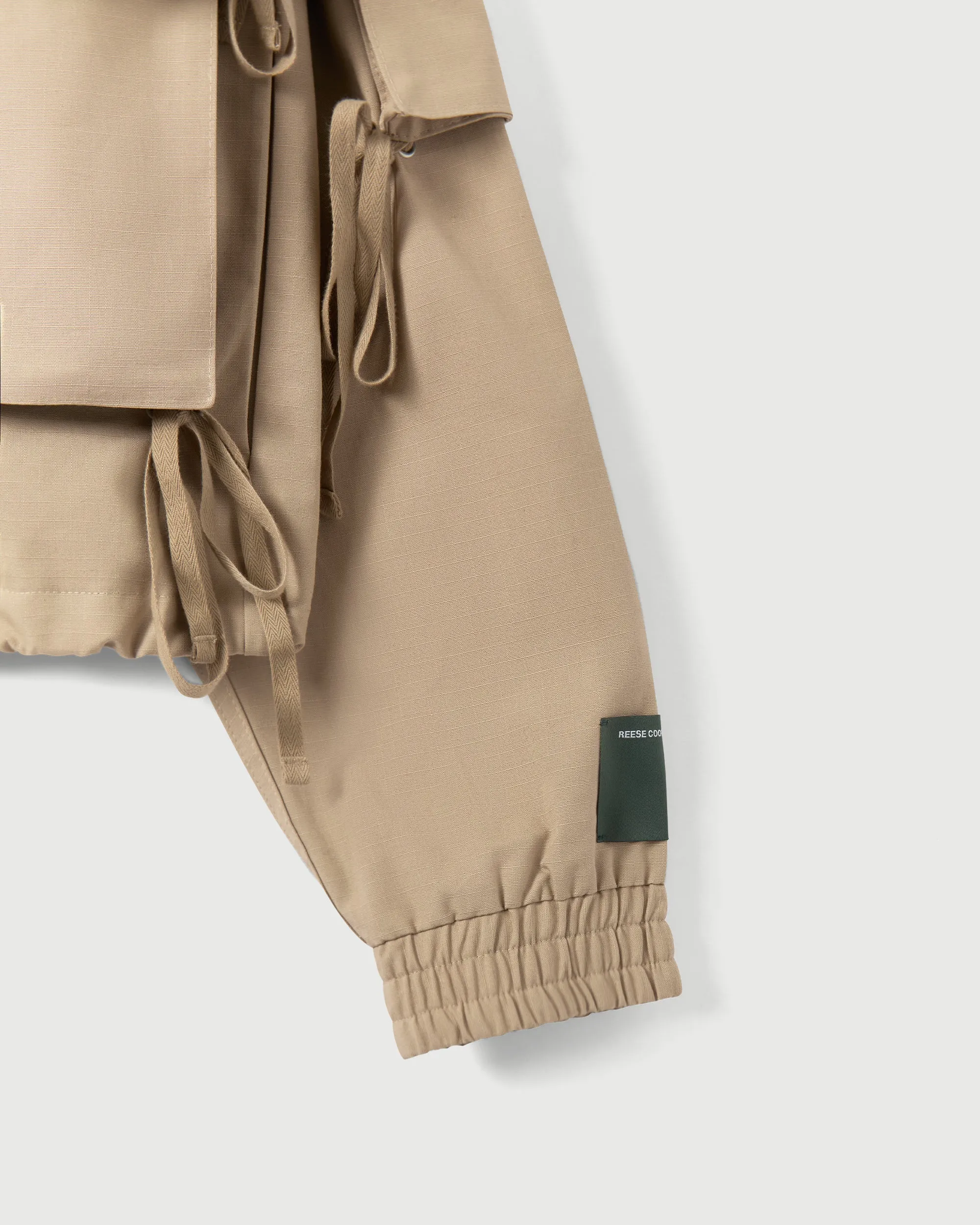 Modular Pocket Hooded Jacket in Khaki Cotton Ripstop