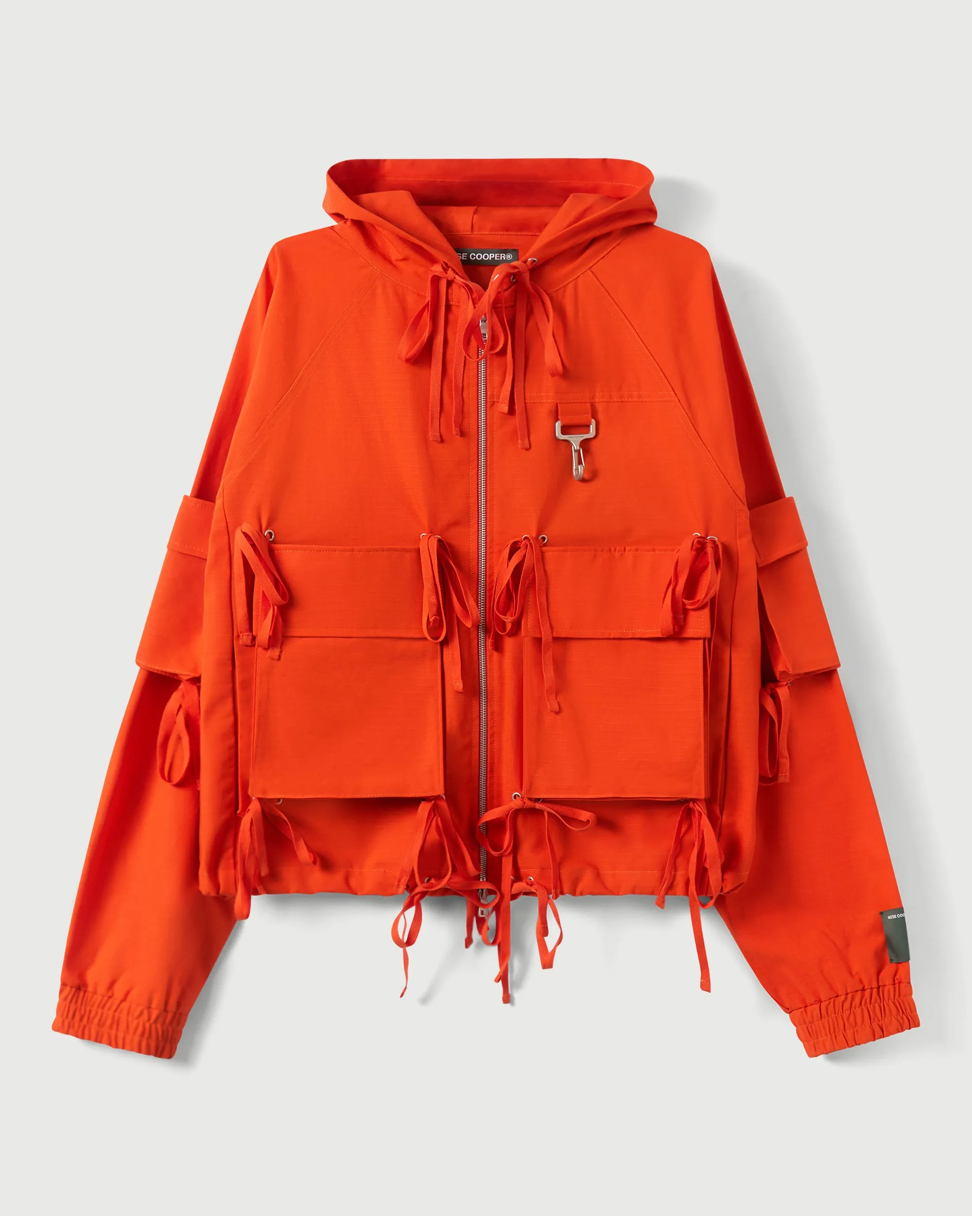 Modular Pocket Hooded Jacket in Orange Cotton Ripstop