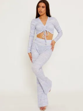 Multicolour Ruched Crop Top And Trousers Co-ord Set Blue