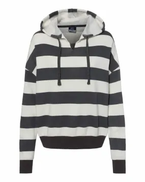 MV Sport W21721 Women's Striped Fleece Boxy Hooded Sweatshirt