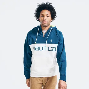 Nautica Men's Big & Tall Colorblock Logo Quarter-Zip Hoodie Admiral Blue