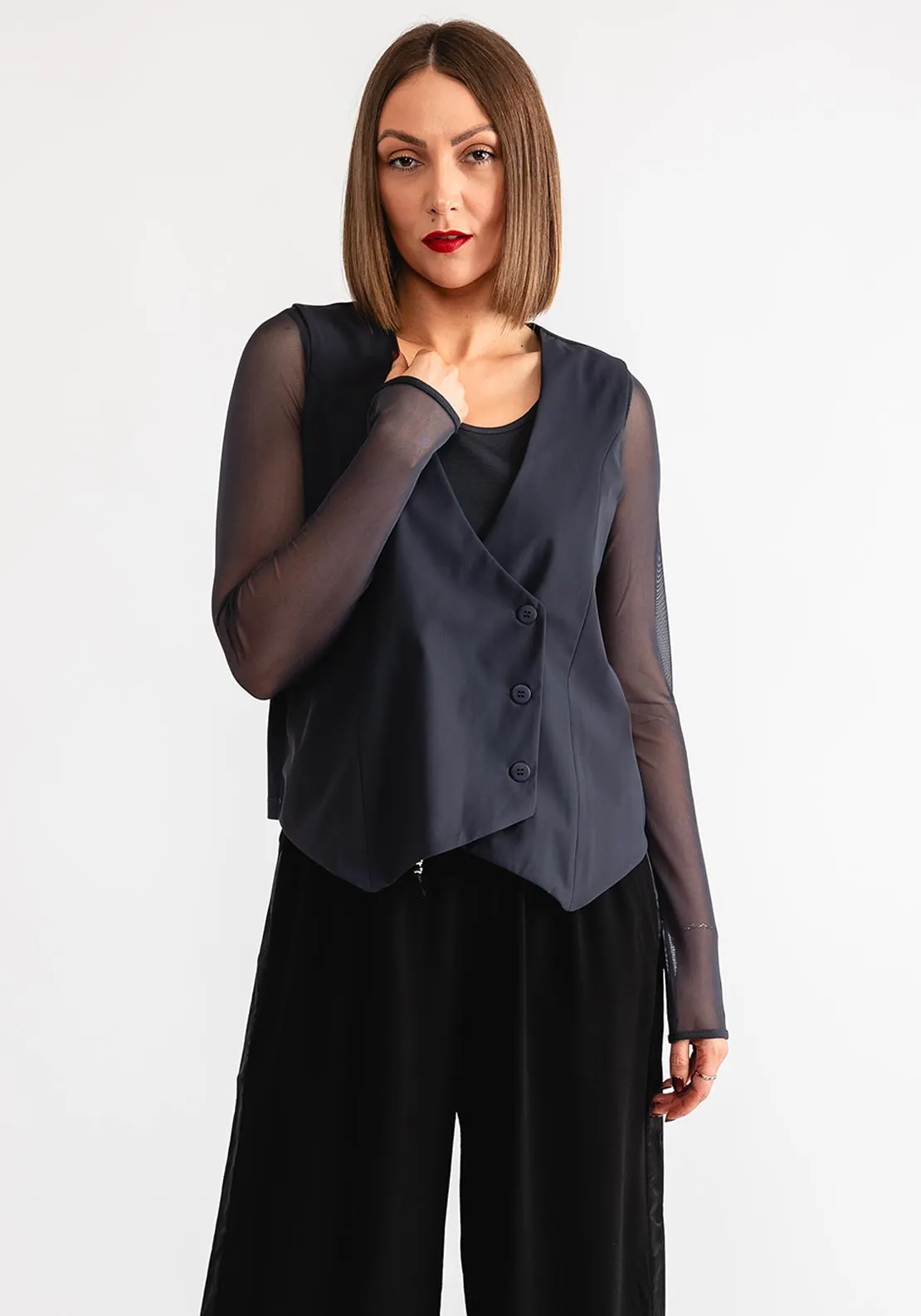 Naya Asymmetric Button Up Waistcoat, Grey