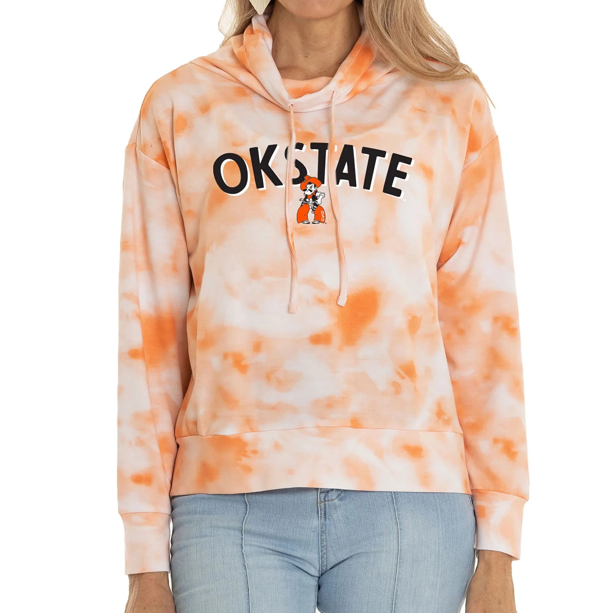 Oklahoma State Cowboys Women's Orange Maddie Mock Neck Tie-Dye Tri-Blend Pullover Hoodie