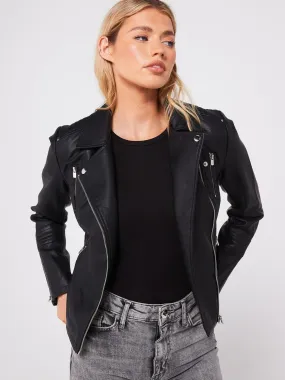 Only Faux Leather Biker Jacket - Black