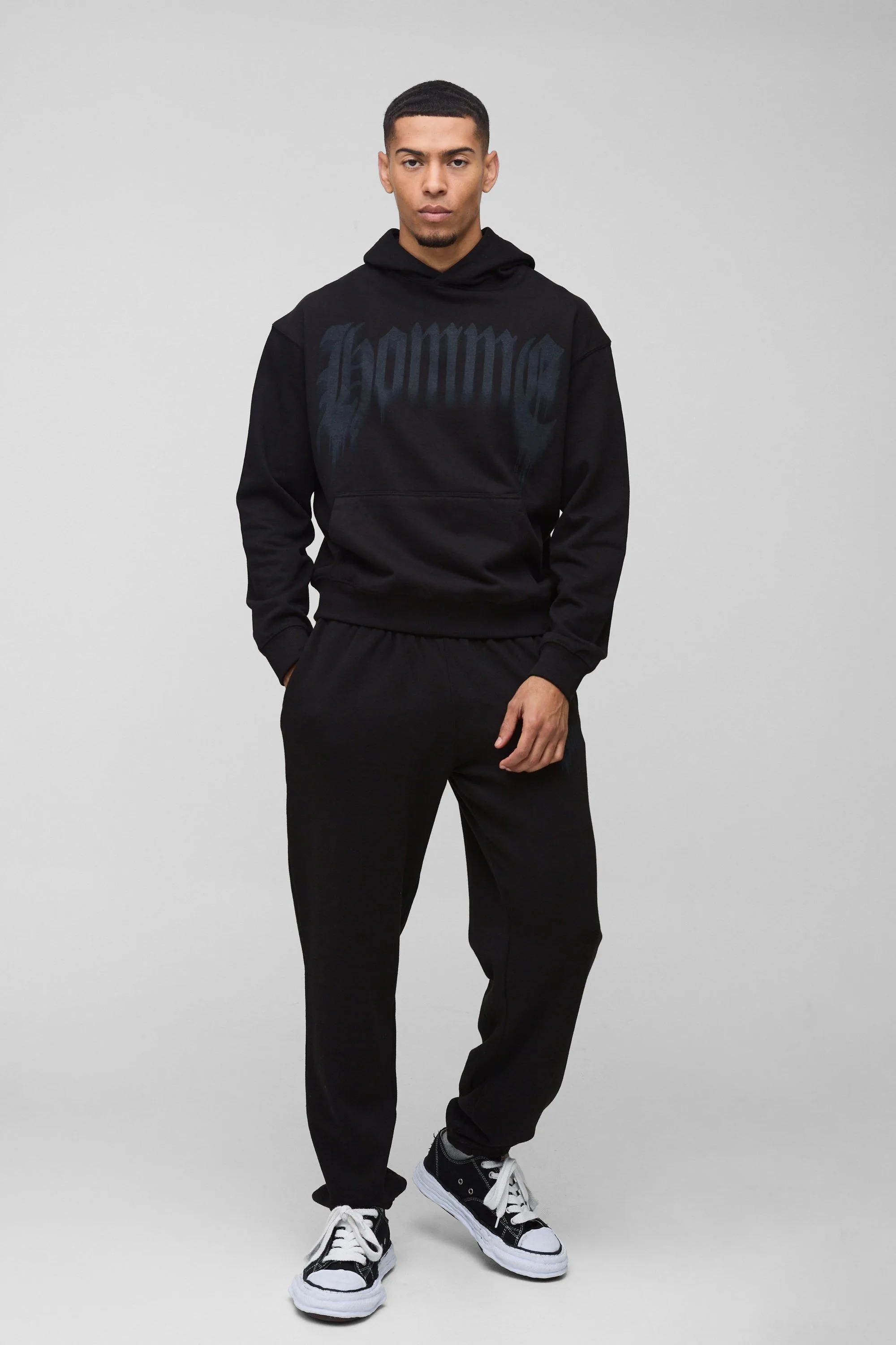 Oversized Boxy Gothic Homme Hooded Tracksuit