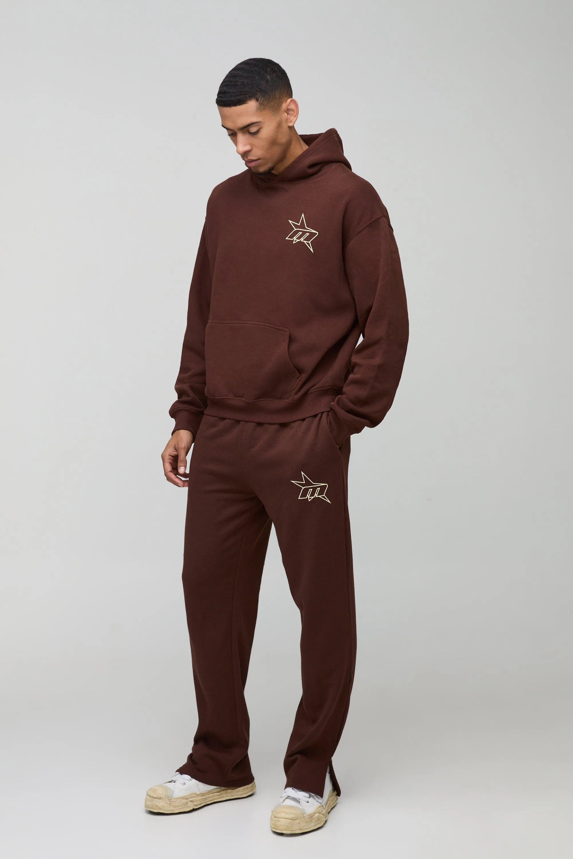 Oversized Boxy M Star Printed Hooded Tracksuit