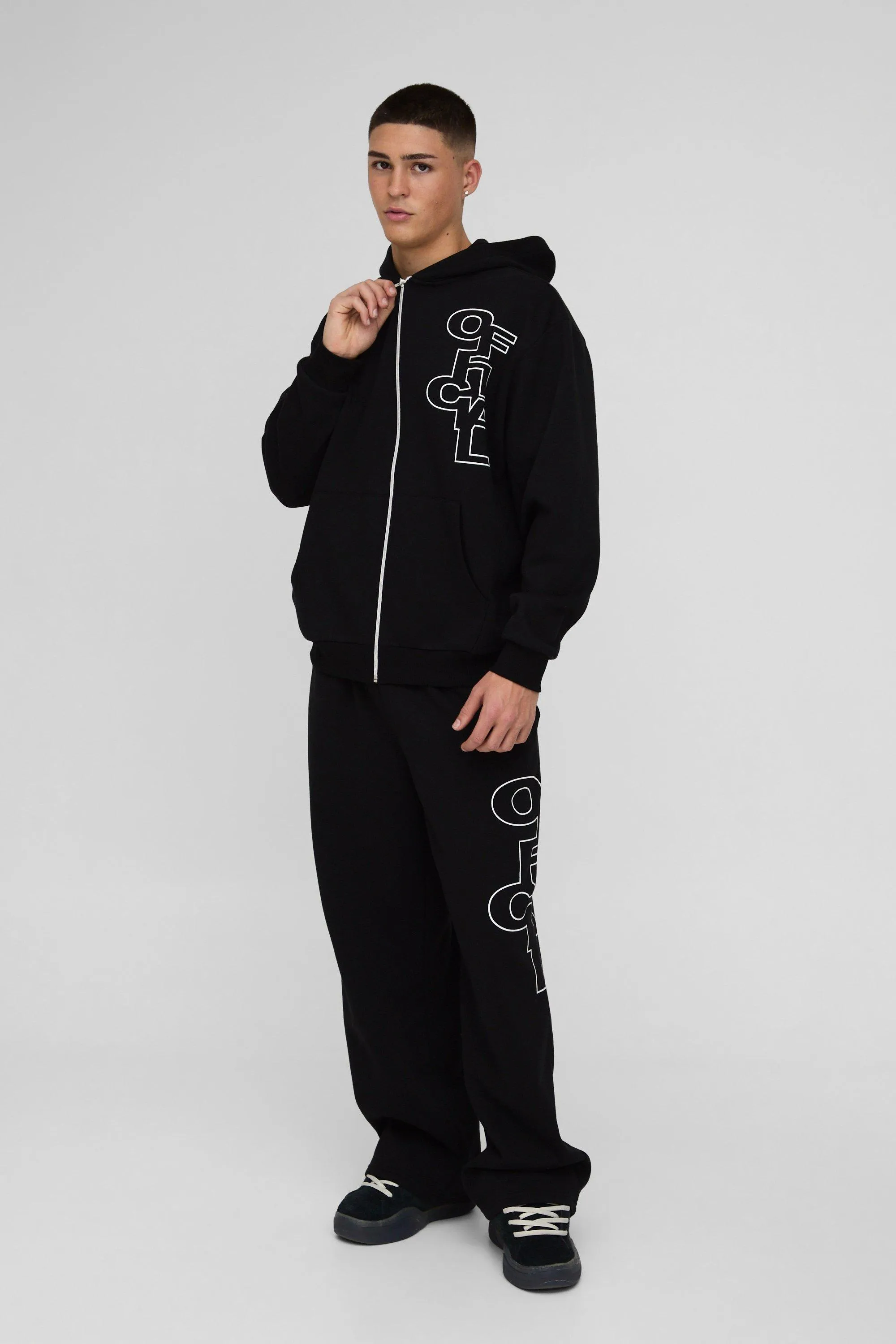 Oversized Boxy Official Outline Zip Through Hooded Tracksuit