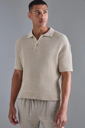 Oversized Boxy Textured Open Stitch Polo