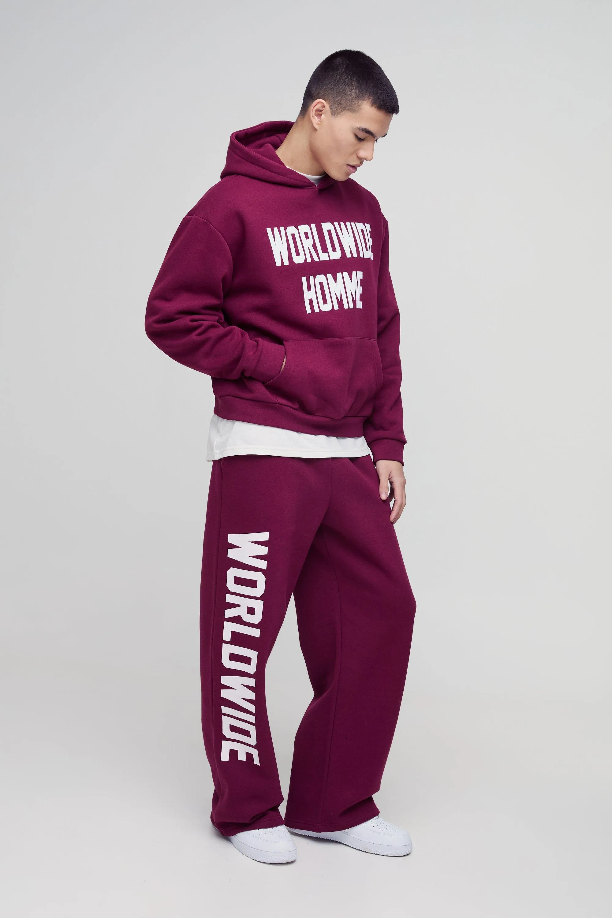 Oversized Boxy Worldwide Print Hooded Tracksuit