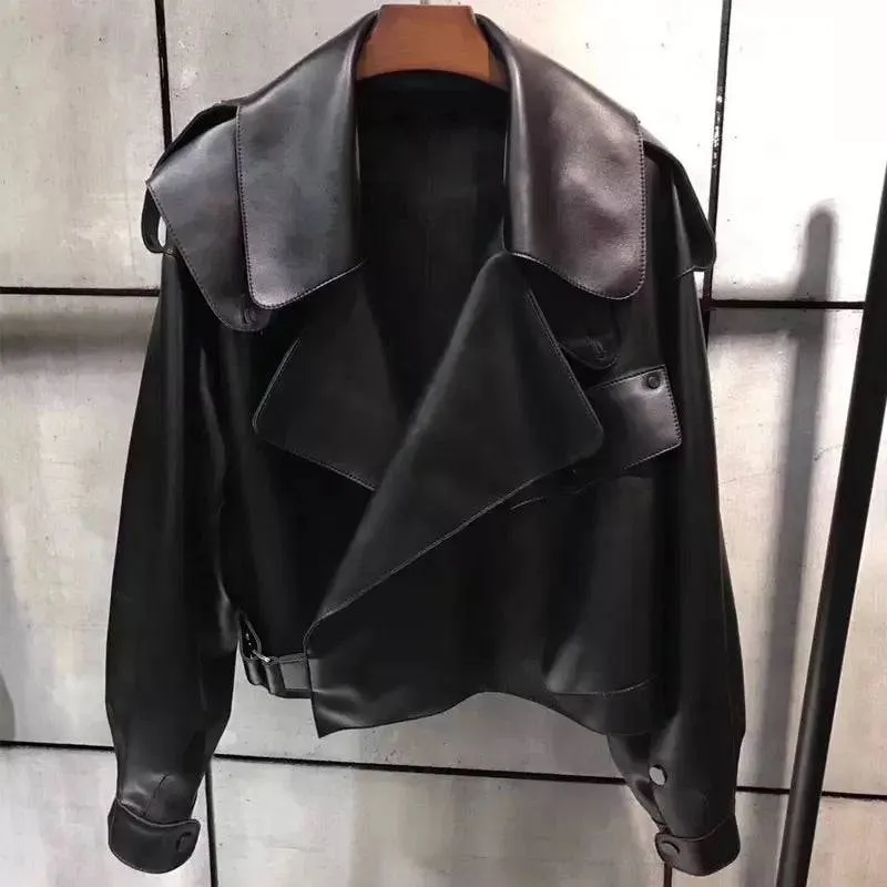 Oversized Fit Big Collar Leather Jacket