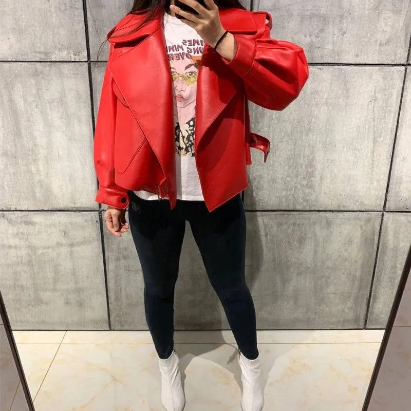 Oversized Fit Big Collar Leather Jacket