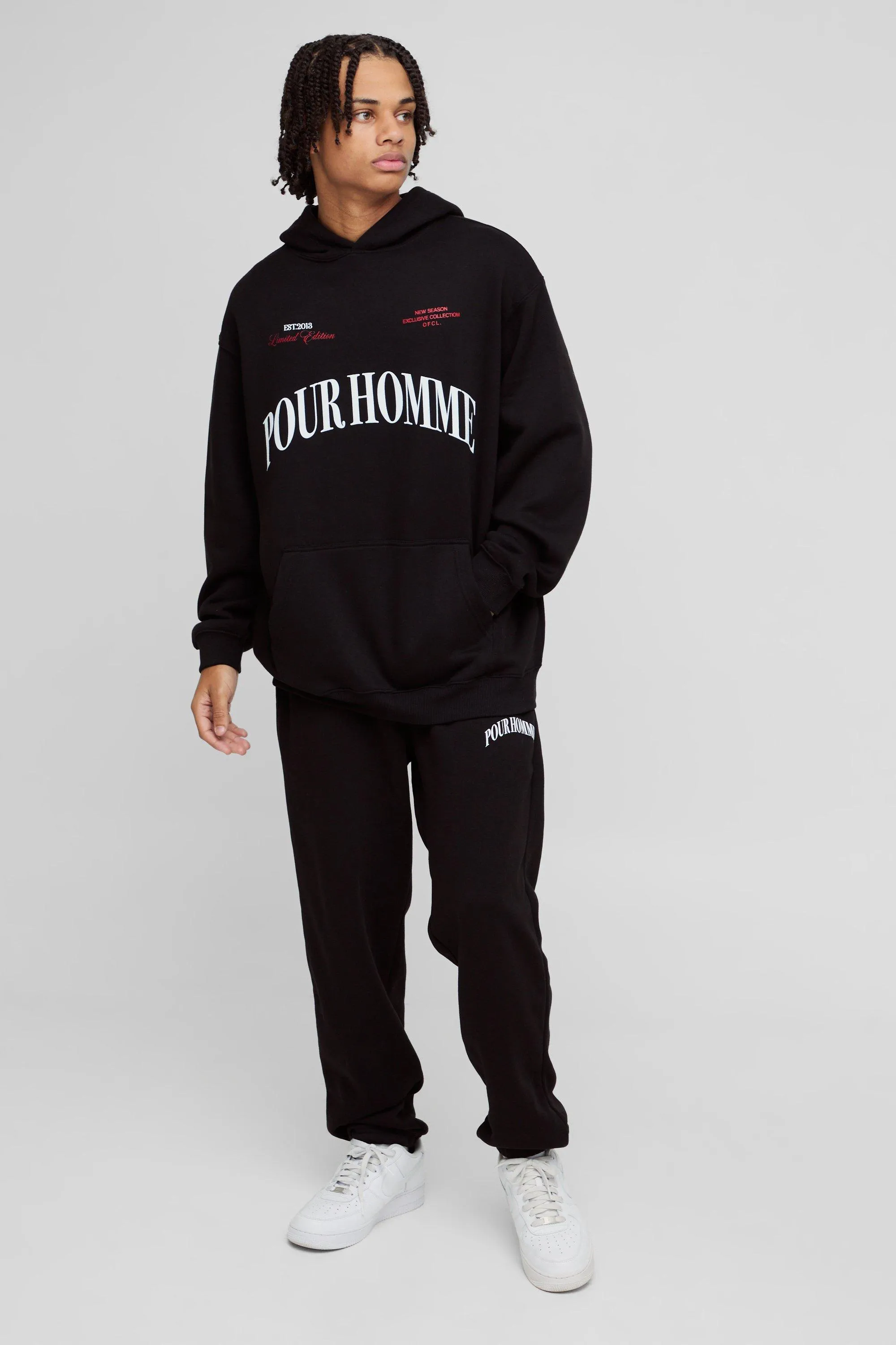 Oversized Homme Printed Hooded Tracksuit