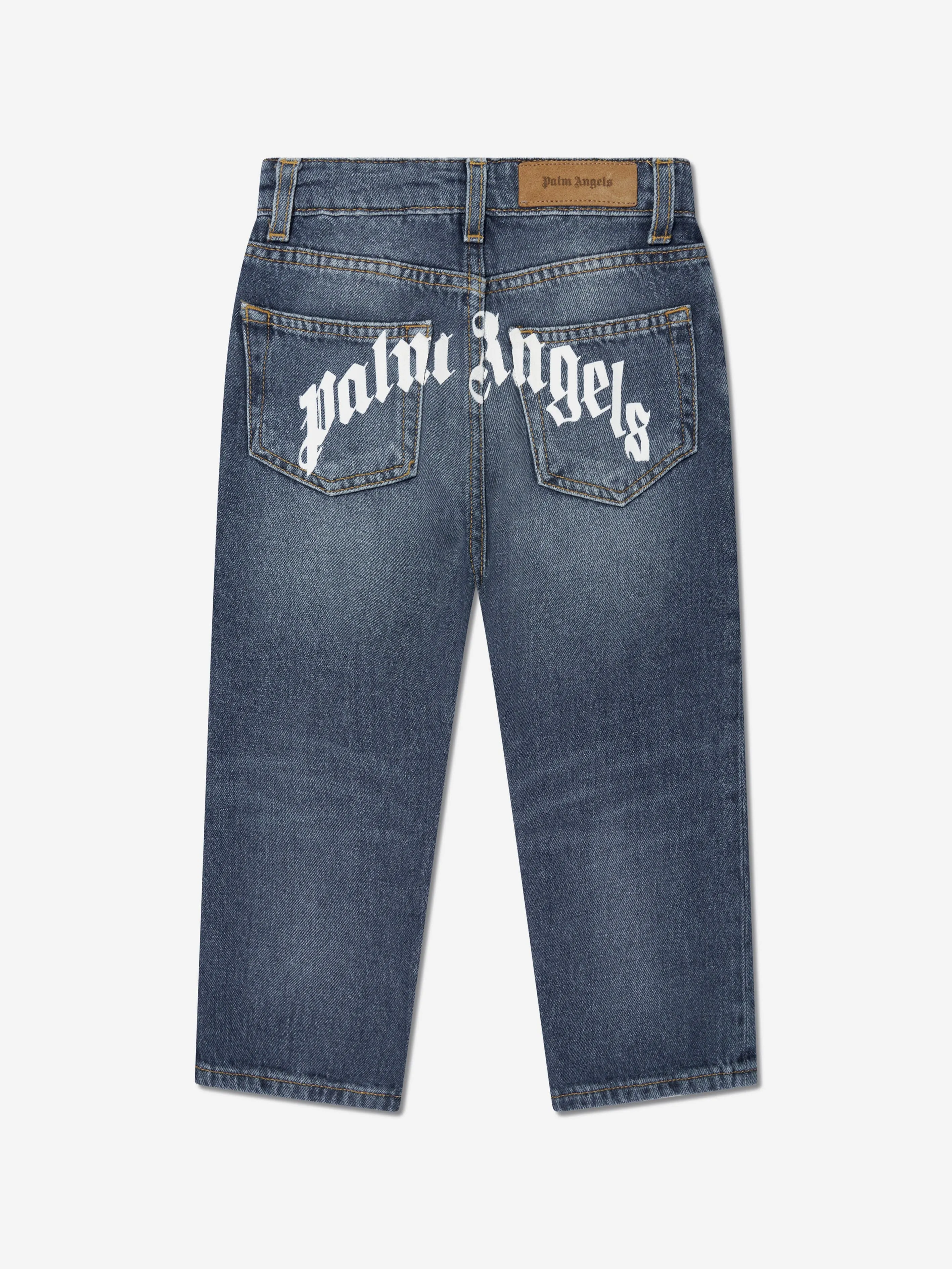 Palm Angels Boys Curved Logo Jeans in Blue