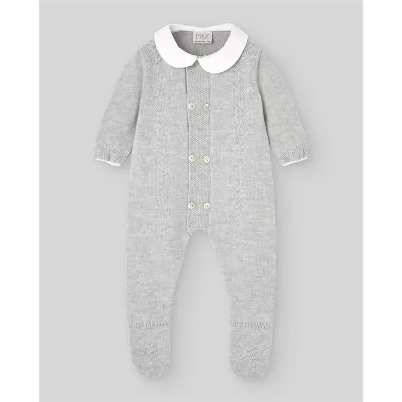 Paz Rodriguez - Baby Knit Newborn Romper Pulgarcito, Grey Pearl