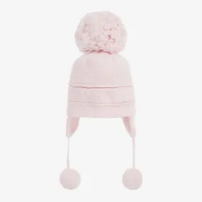 Pink Knitted Cotton Pom-Pom Hat