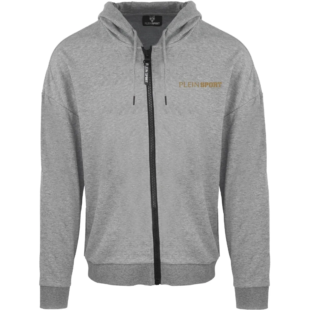 Plein Sport Logo On Back Zip Up Grey Hoodie