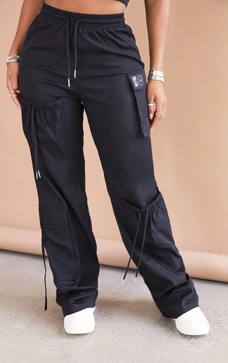 PLT Shape Black Cargo Pocket Detail Wide Leg Joggers