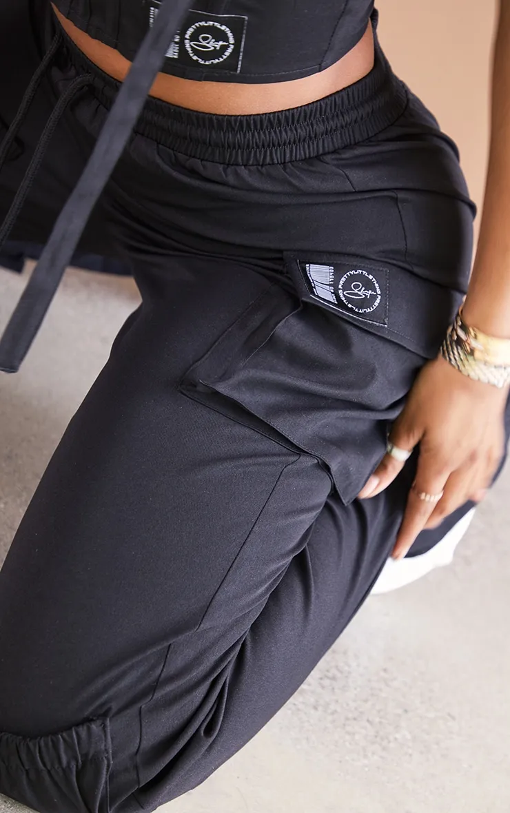 PLT Shape Black Cargo Pocket Detail Wide Leg Joggers