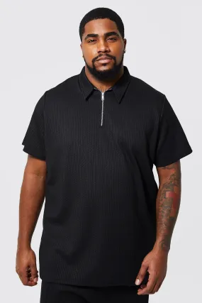 Plus Jacquard Zip Polo | boohooMAN UK