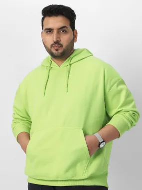 Plus Men's Cool Matcha Cotton Solid Oversized Hooded Neck Sweatshirt