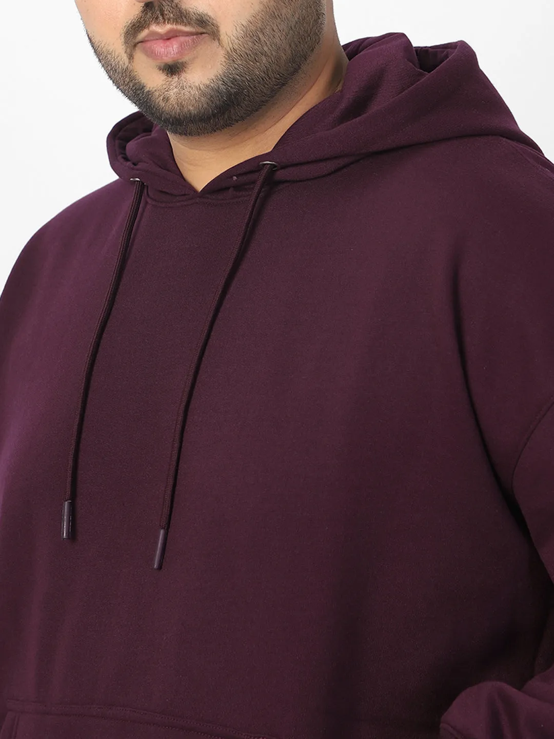 Plus Men's Potent Purple Cotton Solid Oversized Hooded Neck Sweatshirt