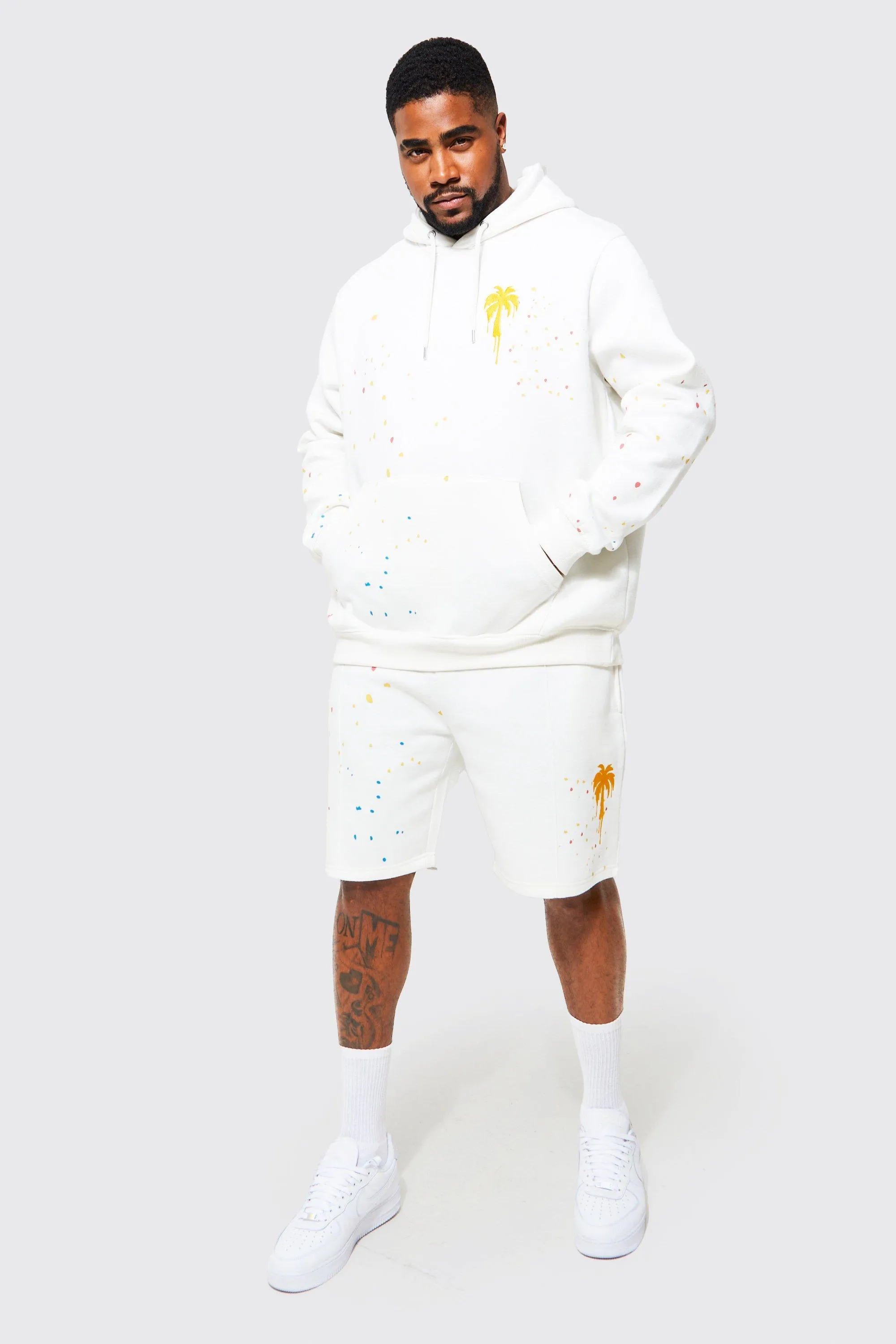 Plus Short Tracksuit With Palm Embroidery | boohooMAN UK