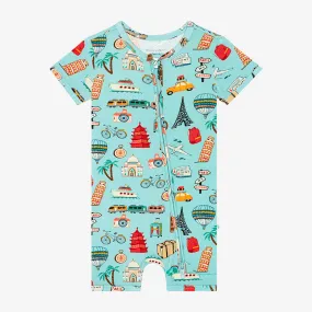 Posh Peanut Short Sleeve Shortie Romper - Around the World