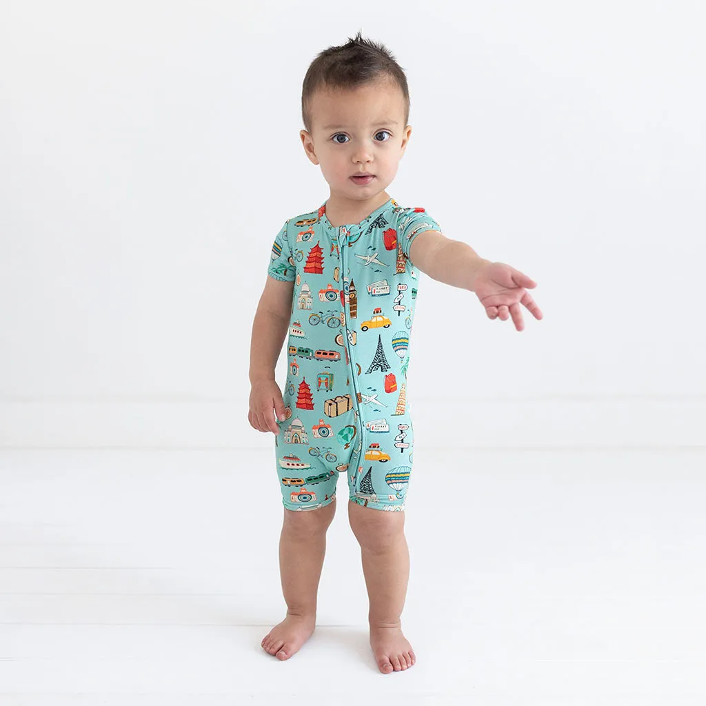 Posh Peanut Short Sleeve Shortie Romper - Around the World